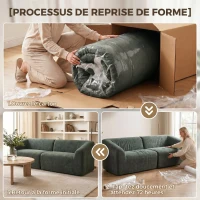 HOMCOM Canapé 3 places en chenille 225 cm, canapé salon rembourré moderne avec assise large, coussin à ressorts, vert foncé(m-7)