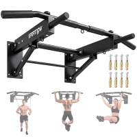 SPORTNOW Pull Up Bar Wall Mounted Chin Up Bar with Folding Design, 3 Hooks for Resistance Bands, Supports up to 120 kg, Black(m-14)