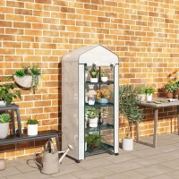 Outsunny 4 Tier Mini Portable Greenhouse Compact Plant Grow Shed Metal Frame PE Cover with Lockable Rolling Wheels, White(m-10)