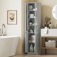 HOMCOM Tall Bathroom Storage Cabinet, 6-Tier Slim Bathroom Cabinet with Adjustable Shelf, 4 Soft-Close Doors, Dusty Blue(m-14)