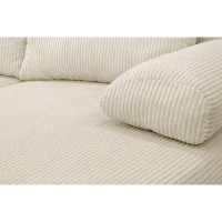 Canapé panoramique convertible - 6 places - MIKA - Velours côtelé Beige - Coffre de rangement - 313 x 84 x 145 cm(m-5)