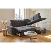 Canapé d'angle convertible - BUNNY - Velours côtelé Anthracite - Coffre - 261 x 212 x 104 cm(m-3)
