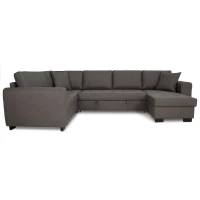 Canapé d'angle panoramique convertible réversible - Tissu Gris - L 313 x P 213 x H 90 cm - HAMILTON - Fabriqué en Ukraine(m-1)