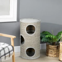 PawHut Tonneau à gratter pour chat, tour à griffer en sisal à 3 niveaux recouvert de peluche, Ø 38 x 70 cm, gris(m-7)