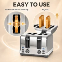 HOMCOM Stainless Steel Kettle and Toaster Set, 1.7L 3000W Cordless Fast Boil Kettle, 4 Slice Toaster Kitchen Set, Grey(m-8)