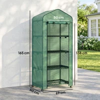 Outsunny 4 Tier Mini Portable Greenhouse Compact Plant Grow Shed Metal Frame PE Cover with Lockable Rolling Wheels , Green(m-3)