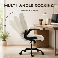 HOMCOM Office Chair, Ergonomic Desk Chair with Flip-up Armrest, Pocket Springs, Swivel Wheels, Adjustable Height, Beige(m-6)