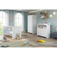 Chambre bébé Trio : Lit 70 x 140 cm + Commode a langer + Armoire NIKO - Blanc - TREND TEAM(m-1)