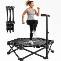 SPORTNOW Fitness-Trampolin mit verstellbarem T-Griff, faltbar, Tragetasche, 180 kg Belastbarkeit, Stahl, Kunststoff, Schwarz(m-12)
