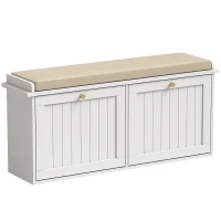 HOMCOM Panca Scarpiera con Cuscino Imbottito, 2 Cassetti Ribaltabili per 8-10 Paia di Scarpe, Bianco(m-1)