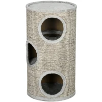 PawHut Tonneau à gratter pour chat, tour à griffer en sisal à 3 niveaux recouvert de peluche, Ø 38 x 70 cm, gris(m-12)
