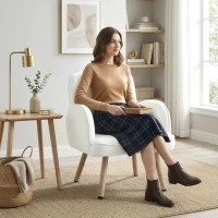 HOMCOM Lounge Chair Velvet Upholstered Armchair with Spring Cushion for Living Room Bedroom Cream White(m-2)