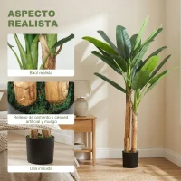 HOMCOM Árbol de Plátano Artificial 150 cm Planta Artificial Decorativa con Maceta y  2 Troncos para Hogar Oficina Salón Verde(m-4)
