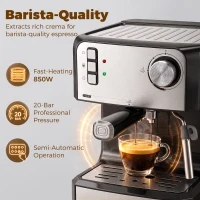 HOMCOM Espressomaschine, 20-Bar-Kaffeemaschine mit Milchaufschäumdüse, 1,6-l-Wassertank, Schwarz(m-4)