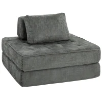 HOMCOM Canapé-lit pliant 2 en 1, chauffeuse 1 place, convertible en chenille, coussin épais, dossier et oreiller, gris(m-1)