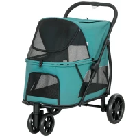 PawHut Dog Stroller, 3 Wheels Pet Stroller with Dual Entry, Easy One-Click Quick Fold, Mesh Windows, Washable Cushion(m-11)