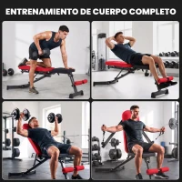 SPORTNOW Banco de Pesas Plegable con Bandas de Resistencia Respaldo Ajustable Plano/Inclinación/Declive Extensión de Piernas(m-4)