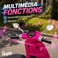 AIYAPLAY Scooter électrique enfant Vespa 6 V dim. 107L x 47l x 73H cm Musique MP3 Port USB Phare 2 roues d'entraînement - Rose(m-5)