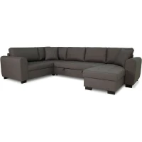 Canapé d'angle panoramique convertible réversible - Tissu Gris - L 313 x P 213 x H 90 cm - HAMILTON - Fabriqué en Ukraine(m-2)