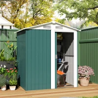 Outsunny Garden Metal Tool Storage Shed with Sliding Door, Sloped Roof and Floor Foundation, 152 x 132 x 188cm, Green(m-10)