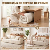 HOMCOM Canapé 3 places en chenille 248 cm, canapé salon moderne, large assise rembourrée, coussins à ressorts, beige(m-7)
