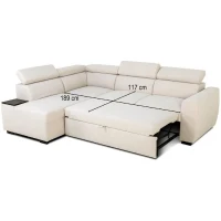 Canapé d'angle convertible réversible - 4/5 places - KELIO - Tissu Beige - 3 tétieres - 245 x 184 x 77/87 cm(m-3)