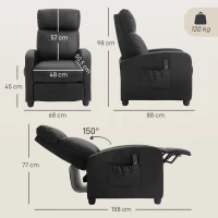 HOMCOM Sillón de Masaje Reclinable con Mando a Distancia Bolsillo Lateral y Temporizador Tapizado en PU 68x88x98 cm Negro(m-3)