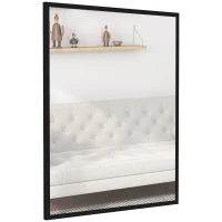 HOMCOM Oglindă de Perete din Sticlă și MDF, cu Cârlige, 70 x 90 cm, Negru(m-12)