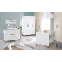 Chambre bébé complete : Lit évolutif 70 x 140 cm + commode a langer + armoire 3 portes - OLE - ROBA - Chene foncé / Blanc(m-1)