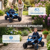 AIYAPLAY Macchina Elettrica per Bambini UTV 12V con Cintura, Telecomando, Sospensioni, USB, 3-7 km/h, 3-5 Anni, Blu(m-3)