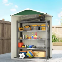 Outsunny Casetta da Giardino in Acciaio 1.1m² con Porta Scorrevole Bloccabile, 136x87x179 cm, Verde(m-6)