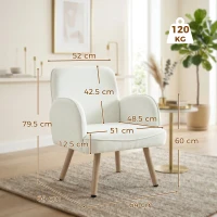 HOMCOM Lounge Chair Velvet Upholstered Armchair with Spring Cushion for Living Room Bedroom Cream White(m-3)