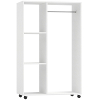 HOMCOM Kleiderschrank auf Rollen, mobile Garderobe, Garderobenschrank, Rollbarer Kleiderständer, 80 x 40 x 128 cm, Weiß
