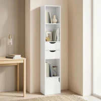 HOMCOM Bibliothèque étagère de rangement avec porte, 2 tiroirs, compartiments ouverts et étagère réglable, 30x24x158cm, blanc(m-11)