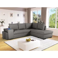 Canapé d'angle convertible réversible 4 places MITCHELL - Tissu Anthracite - L 247 x P 91 x H 205 cm - Coffre de rangement(m-2)