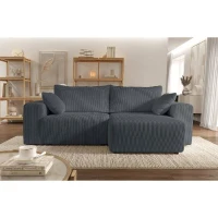 Canapé d'angle convertible réversible - 5 places - BOMBEY - Velours côtelé Gris anthracite - 264 x 162 x 85 cm(m-3)
