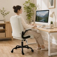 HOMCOM Office Chair, Ergonomic Desk Chair with Flip-up Armrest, Pocket Springs, Swivel Wheels, Adjustable Height, Beige(m-9)