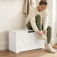 HOMCOM Coffre de rangement, banc de rangement avec couvercle rabattable et charnières de sécurité, 80 x 40 x 45 cm, blanc(m-15)