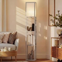 HOMCOM 3-Tier Floor Lamp with Shelves and Storage, Modern Corner Standing Lamp with Lampshade, Foot Switch for Living Room, Bedroom, Home Office, Bulb not Included, Oak(m-3)