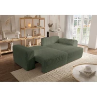 Canapé d'angle convertible réversible - 5 places - BOMBEY - Velours côtelé Vert - 264 x 162 x 85 cm(m-4)