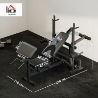 HOMCOM Bancă de Fitness Reglabilă cu Suport pentru Halteră, din Oțel și PU, 210x110x103-123 cm, Negru(m-3)