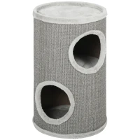 PawHut Tonneau à Gratter pour Chat, Tour à Griffer, Arbre à Chat à 2 Couches en Sisal Naturel, Ø35x60cm, Gris Clair(m-13)