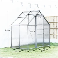 Outsunny Serre de jardin en aluminium polycarbonate avec fondation, serre avec fenêtre réglable porte coulissante 192,5x131x200cm(m-3)