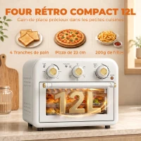 HOMCOM Four Friteuse à Air Chaud 12L, Four à Air Chaud Convection 1200 W avec Plaque de Cuisson, Panier de Friture, Crème(m-4)
