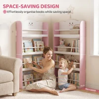 AIYAPLAY 4 Tier Kids Bookshelf, Children Bookcase with Anti-Tip Kit, Toddler Space-Saving Bookcase for Kids Room, Playroom, Pink(m-6)