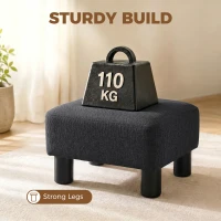 HOMCOM Linen Fabric Footstool Ottoman Cube with 4 Plastic Legs, Black(m-5)