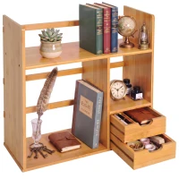 HOMCOM Organizator de Birou cu 2 Sertare și Rafturi pentru Documente, Bambus, 48x19,5x 46 cm, Culoare Lemn(m-12)