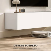 HOMCOM Mobile TV Sospeso per Televisori da 45"-55"-65" con 2 Armadietti e Ante a Ribalta, 140x33x29.8 cm, Bianco(m-4)