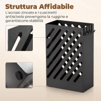 HOMCOM Portaombrelli in Acciaio con 4 Ganci, Vaschetta Raccogligocce Estraibile, Nero(m-4)