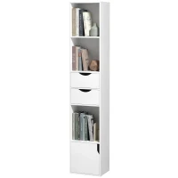 HOMCOM Bibliothèque étagère de rangement avec porte, 2 tiroirs, compartiments ouverts et étagère réglable, 30x24x158cm, blanc(m-13)
